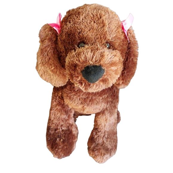 Gund Macy's Plush Brown Puppy Dog Pink Bows Collar Stuffed Animal Toy - Picture 1 of 10